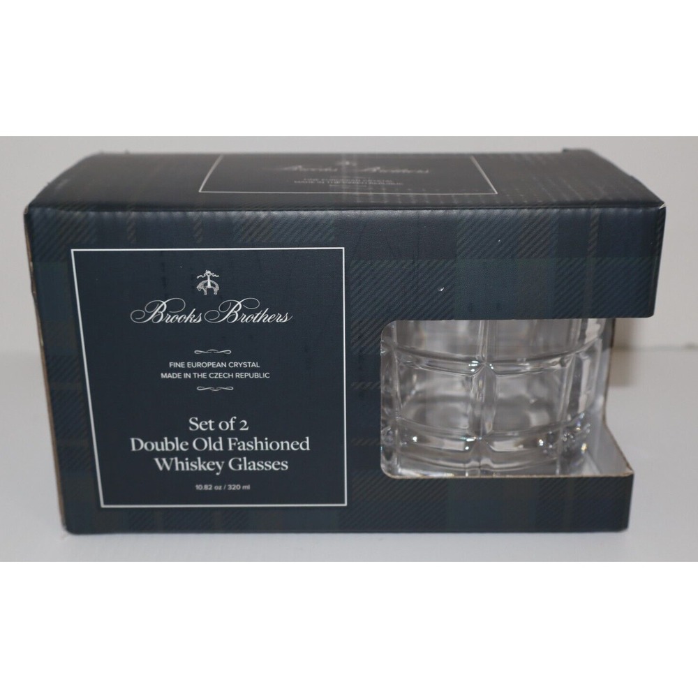 NEW IN BOX BROOKS BROTHERS Set of 2 Double Old Fashioned Whiskey Crystal Glasses